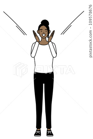 African woman putting her hand over her mouth to attract people African woman putting her hand over her mouth to attract people 109578676