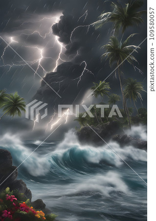 the Stormy sky with lightning over a tree in the rain. the Stormy sky with lightning over a tree in the rain. 109580057