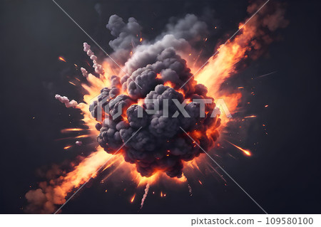 a Fiery explosion releasing smoke and intense heat. No people. 109580100