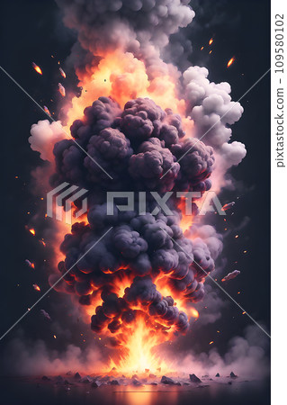a Fiery explosion releasing smoke and intense heat. No people. a Fiery explosion releasing smoke and intense heat. No people. 109580102