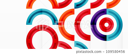 Circles are arranged in a grid pattern abstract background and feature a range of different colors, including shades of various colors. Template for wallpaper, banner, presentation, background 109580456