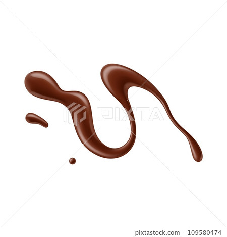Chocolate sauce or syrup drops of splash and stain with swirl of sweet melt, realistic vector. Candy toffee or chocolate butter and milky choco fudge line smear with drops and stains for confectionery Chocolate sauce or syrup drops of splash and stain with swirl of sweet melt, realistic vector. Candy toffee or chocolate butter and milky choco fudge line smear with drops and stains for confectionery 109580474