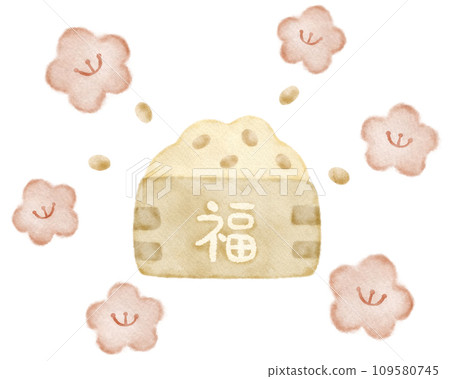 Illustration material of soybeans in a square used for bean-throwing Setsubun Day 109580745