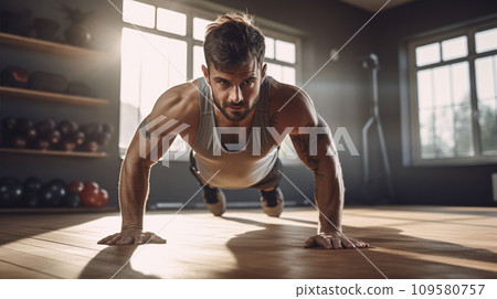 Man doing push up work out AI generated image 109580757