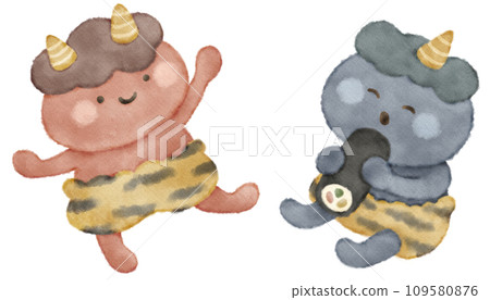 Illustration material of soft and cute red demon and blue demon Setsubun Day Illustration material of soft and cute red demon and blue demon Setsubun Day 109580876