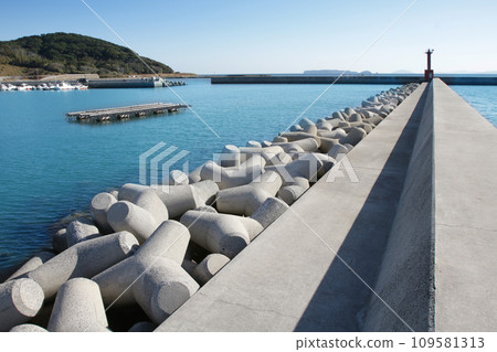 Blue sea coastline and harbor with tetrapods 109581313