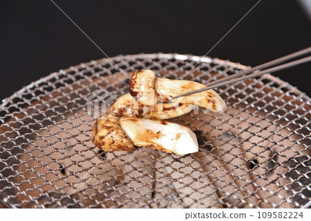 Matsutake mushrooms grilled on a charcoal grill Matsutake mushrooms grilled on a charcoal grill 109582224