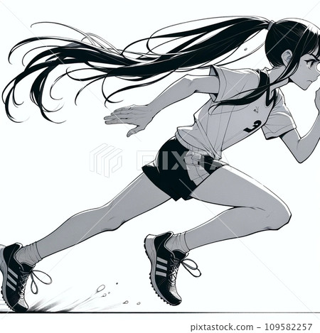 一個穿著體操服的女孩在田徑俱樂部衝刺 109582257