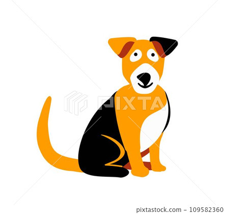 Funny dog. Black and red dog. Cute sticker. Isolated vector illustration for children, print on fabric, clothing, poster 109582360