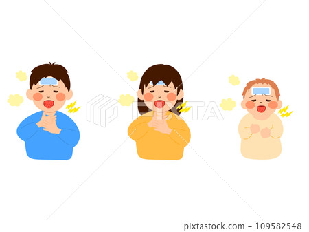 一個孩子用草莓舌抱怨疼痛的插圖 109582548