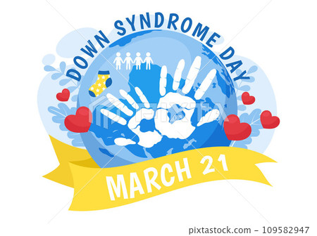 World Down Syndrome Day Vector Illustration on March 21 with Blue and Yellow Ribbon, Earth Map, Unpaired Socks and Kids in Flat Cartoon Background 109582947