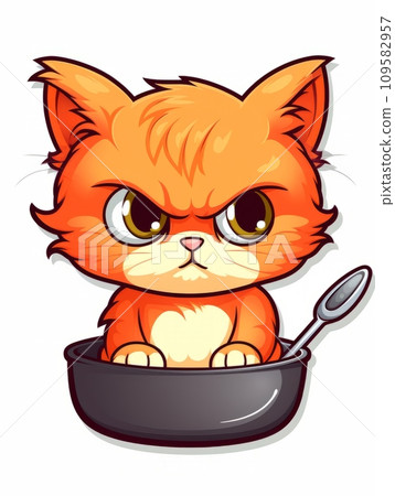 AI-generated content. Cartoon sticker evil kitten in a kitchen pan, AI AI-generated content. Cartoon sticker evil kitten in a kitchen pan, AI 109582957