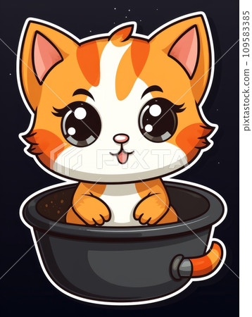 AI-generated content. Cartoon sticker cute kitten in a kitchen pan, AI AI-generated content. Cartoon sticker cute kitten in a kitchen pan, AI 109583385