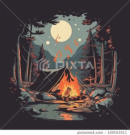 [AI generated image/AI illustration] Full moon night camping 109583911