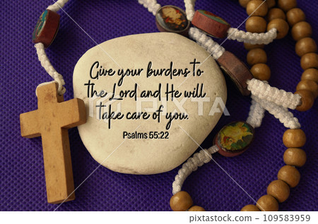 Quote from the Bible about burden in life. Christianity concept Quote from the Bible about burden in life. Christianity concept 109583959