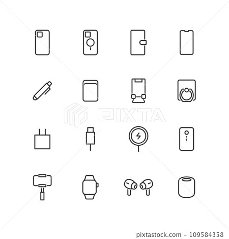 Line drawing icon set of smartphone accessories 109584358