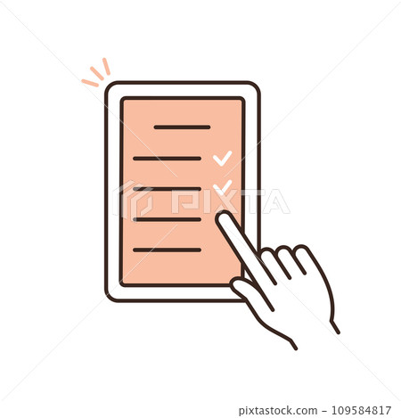 Illustration of filling out questionnaires and medical records on a tablet Illustration of filling out questionnaires and medical records on a tablet 109584817