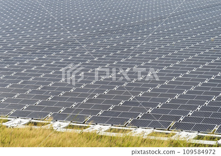 View of the floating Solar power system on the flood detention basin in Kaohsiung, Taiwan. 109584972