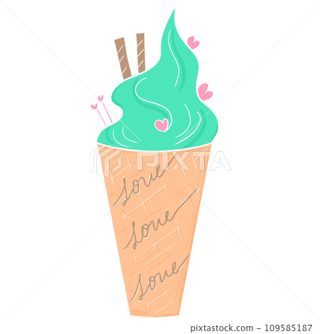 Lemon flavored ice cream cone decorated with heart shaped topping 109585187