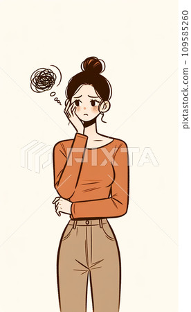 一個表情困擾的女人的全身插圖 109585260