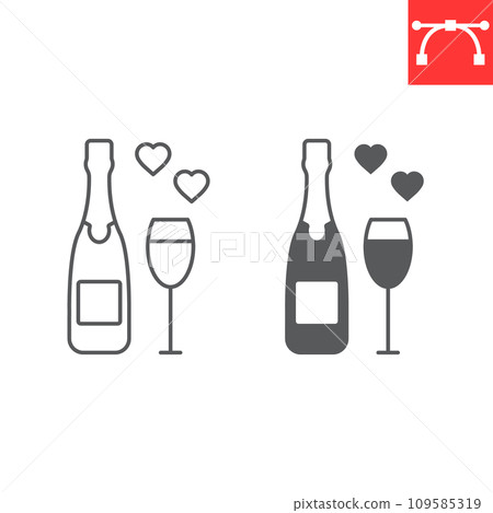 Champagne bottle with glass line and glyph... - Stock Illustration ...