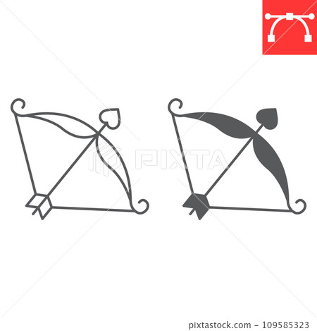 Cupid bow line and glyph icon, valentines day and love, cupid arrow vector icon, vector graphics, editable stroke outline sign, eps 10. 109585323