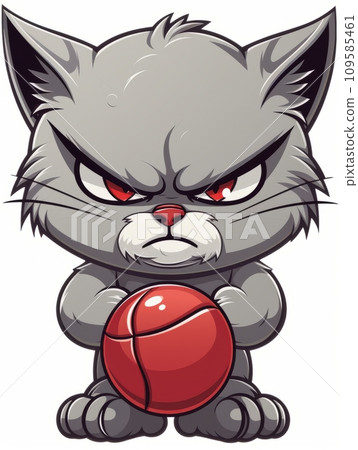 AI-generated content. Cartoon sticker angry kitten with a baseball ball, AI AI-generated content. Cartoon sticker angry kitten with a baseball ball, AI 109585461