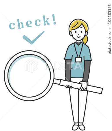 Female medical staff with a magnifying glass 109585528