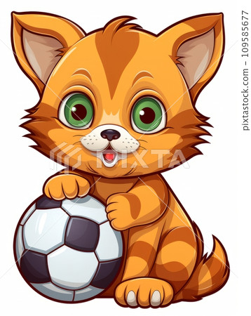 AI-generated content. Cartoon sticker cute kitten football player with a soccer ball, AI AI-generated content. Cartoon sticker cute kitten football player with a soccer ball, AI 109585677