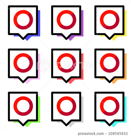 Set of 9 bicolor circles and square speech bubbles and colorful shadows 109585832