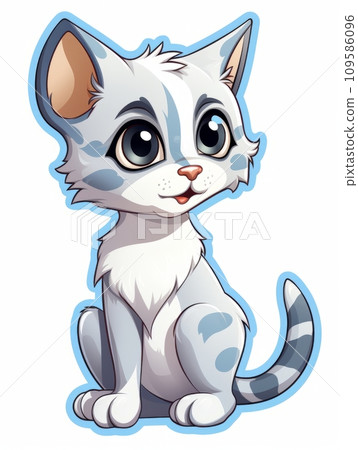 AI-generated content. Cartoon sticker kitten looks to the side expectantly on white background isolated, AI AI-generated content. Cartoon sticker kitten looks to the side expectantly on white background isolated, AI 109586096