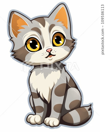 AI-generated content. Cartoon sticker cute kitten on white background isolated, AI AI-generated content. Cartoon sticker cute kitten on white background isolated, AI 109586113
