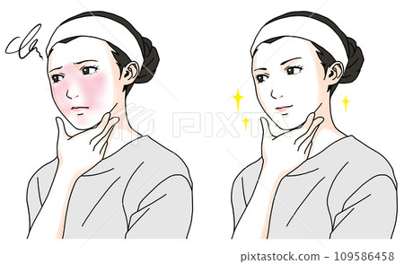 Before and after illustration of a woman suffering from dry skin 1 109586458