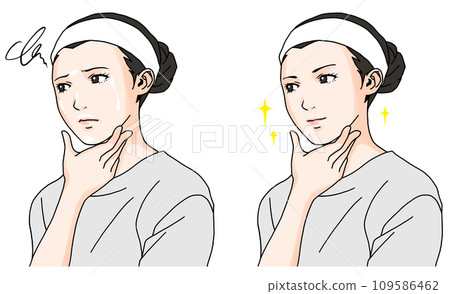 Before and after illustration of a woman suffering from oiliness 1 Before and after illustration of a woman suffering from oiliness 1 109586462