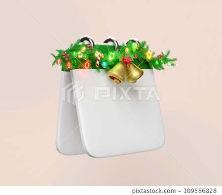 Christmas calendar with branches of pine trees, Jingle bell, candy cane, red bow, holly berry leaves, clear glass lantern garlands, star. merry christmas and happy new year, 3d render illustration Christmas calendar with branches of pine trees, Jingle bell, candy cane, red bow, holly berry leaves, clear glass lantern garlands, star. merry christmas and happy new year, 3d render illustration 109586828
