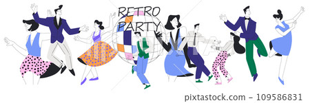 Man and Woman Character Dance Happily at Retro Party Vector Illustration 109586831