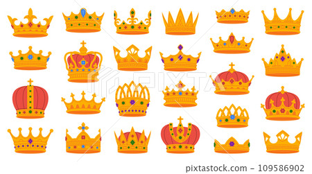Golden Crown as Royal and Monarch Symbol Vector Set 109586902