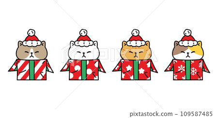 cat vector christmas gift box santa claus hat icon calico kitten neko pet cartoon character symbol tattoo illustration clip art isolated design 109587485