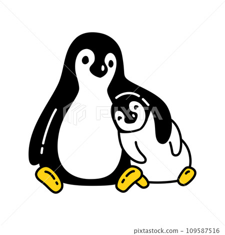 penguin vector sitting hug bird family baby kid cartoon character icon doodle logo illustration symbol design isolated 109587516