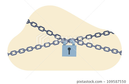 Padlock and chains. Information protection and inaccessibility. Censorship and private. Heavy metallic chain. Industrial style. Background design. Cartoon flat isolated vector concept 109587550
