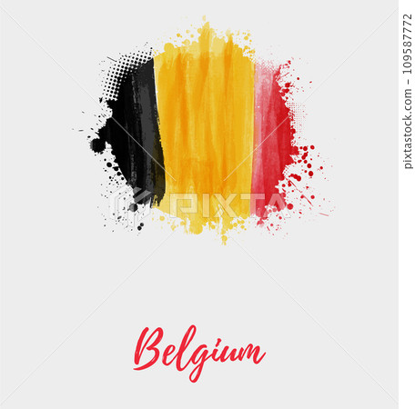 Painted grunge watercolor flag of Belgium in round grunge shape. Background concept for Belgian national holidays. Painted grunge watercolor flag of Belgium in round grunge shape. Background concept for Belgian national holidays. 109587772