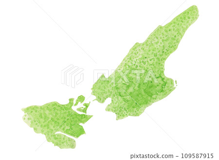 用水彩繪製的兵庫縣淡路島和德島縣鳴門市地圖 109587915