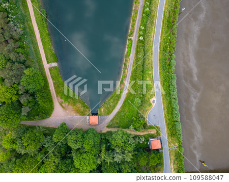 Nature's Intersection: Confluence of River and Pathway Nature's Intersection: Confluence of River and Pathway 109588047