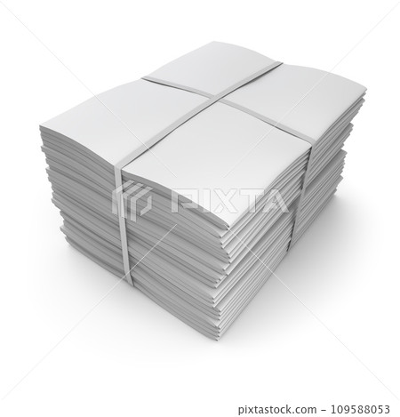 Clay render of pile of newspapers on white background - 3D illustration 109588053