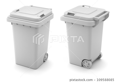 Clay render of plastic trash can on white background - 3D illustration 109588085