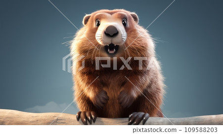 Cute, smiling fluffy marmot on a plain background. 109588203