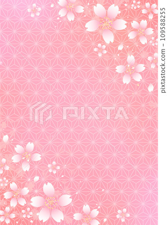 櫻花和麻葉圖案框架背景垂直 109588255