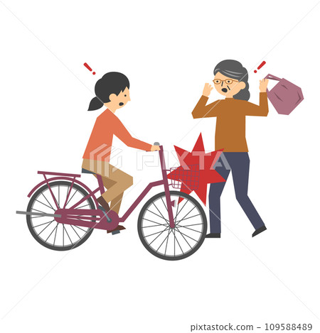 Illustration of a collision between a bicycle driven by a woman and a female pedestrian 109588489