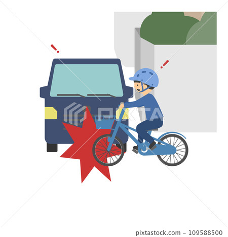 Illustration of a collision between a car and a boy's bicycle 109588500