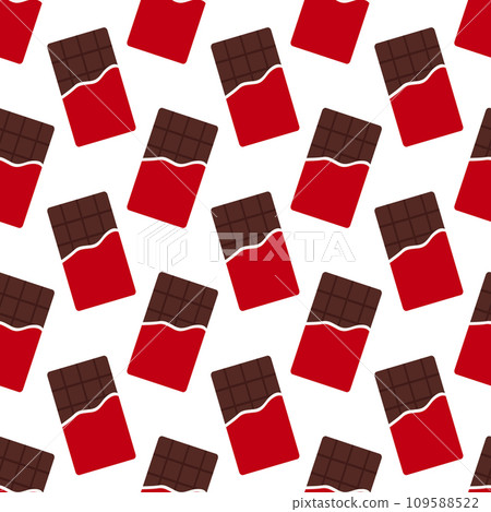 Seamless pattern with red packaging chocolate bars. Cartoon style. Vector flat background. 109588522